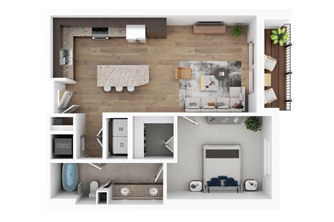 Floor plan for 1 bed, 1 bath, 832 sqft